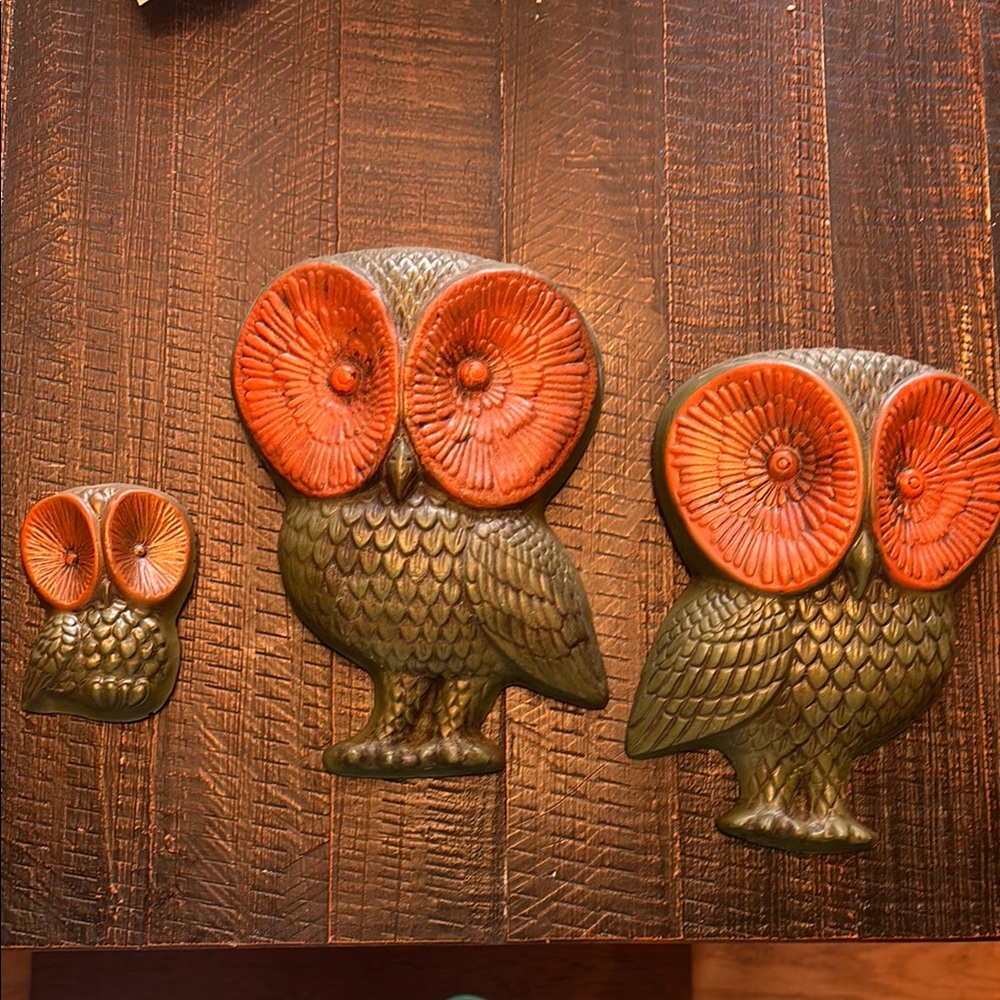 Decorative Owl Wall Art Set - Orange and Green